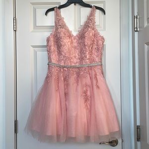 Dancing Queen Pink Embroidered Fit And Flare Dress